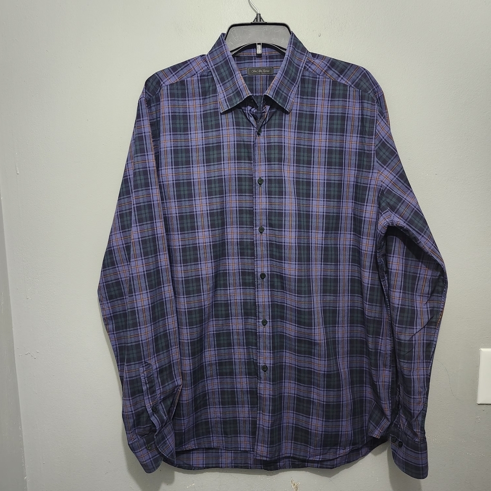Saks Fifth Avenue Purple and Green Plaid Shirt Size XL
